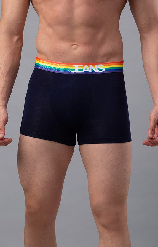 Men Premium Navy-Multi Cotton Blend Trunk- UnderJeans by Spykar