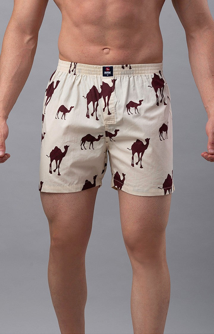 Beige Cotton Boxer for Men Premium- UnderJeans by Spykar