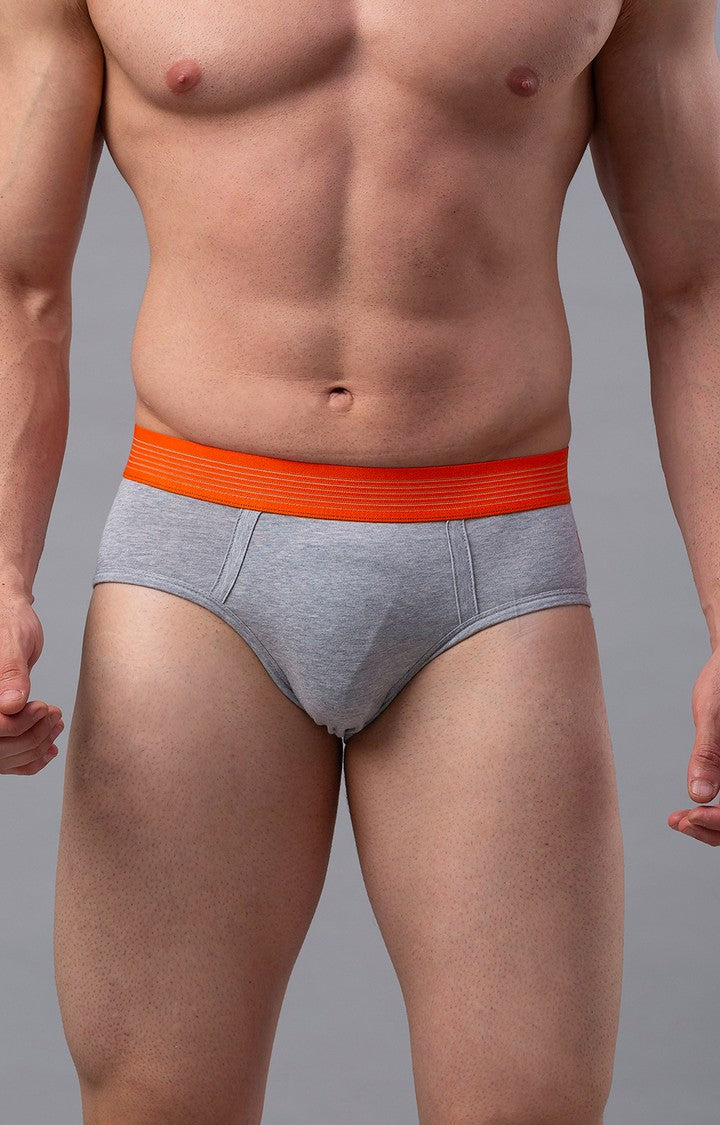 Men Premium Cotton Blend Grey-Orange Brief - (Pack of 2)- UnderJeans by Spykar