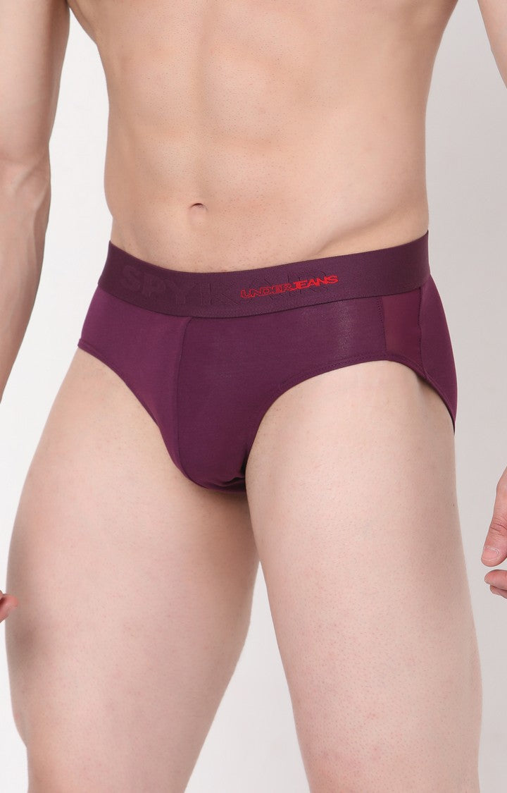 Men Premium Cotton Blend Purple Brief - UnderJeans by Spykar