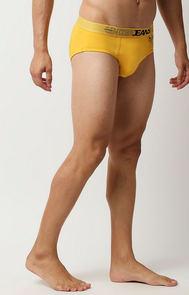 Men Premium Yellow Cotton Blend Brief- UnderJeans by Spykar