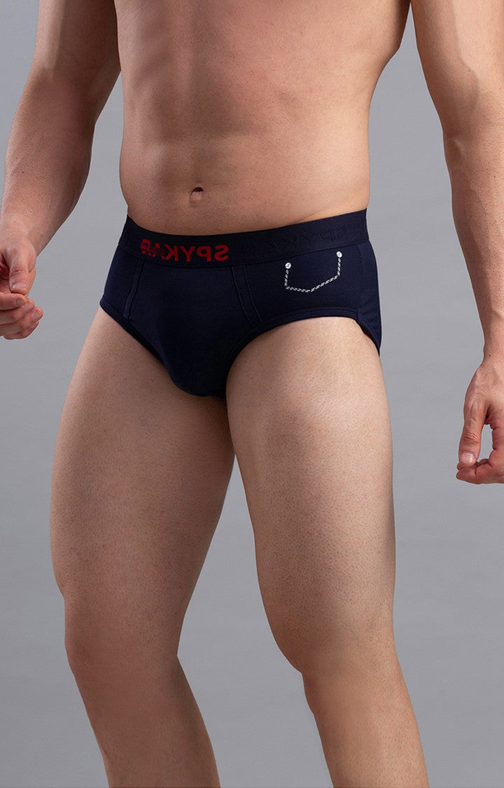 Navy Cotton Brief for Men Premium - (Pack of 2)- UnderJeans by Spykar
