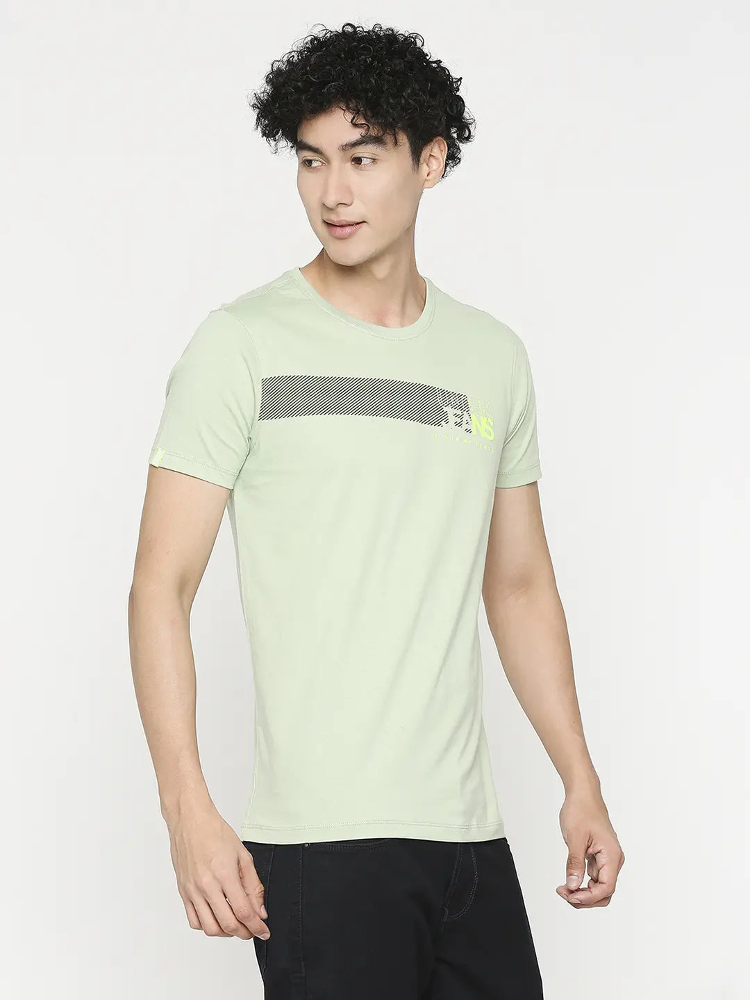 Men Premium Dusty Pista Cotton Half Sleeve Printed Tshirt- UnderJeans by Spykar