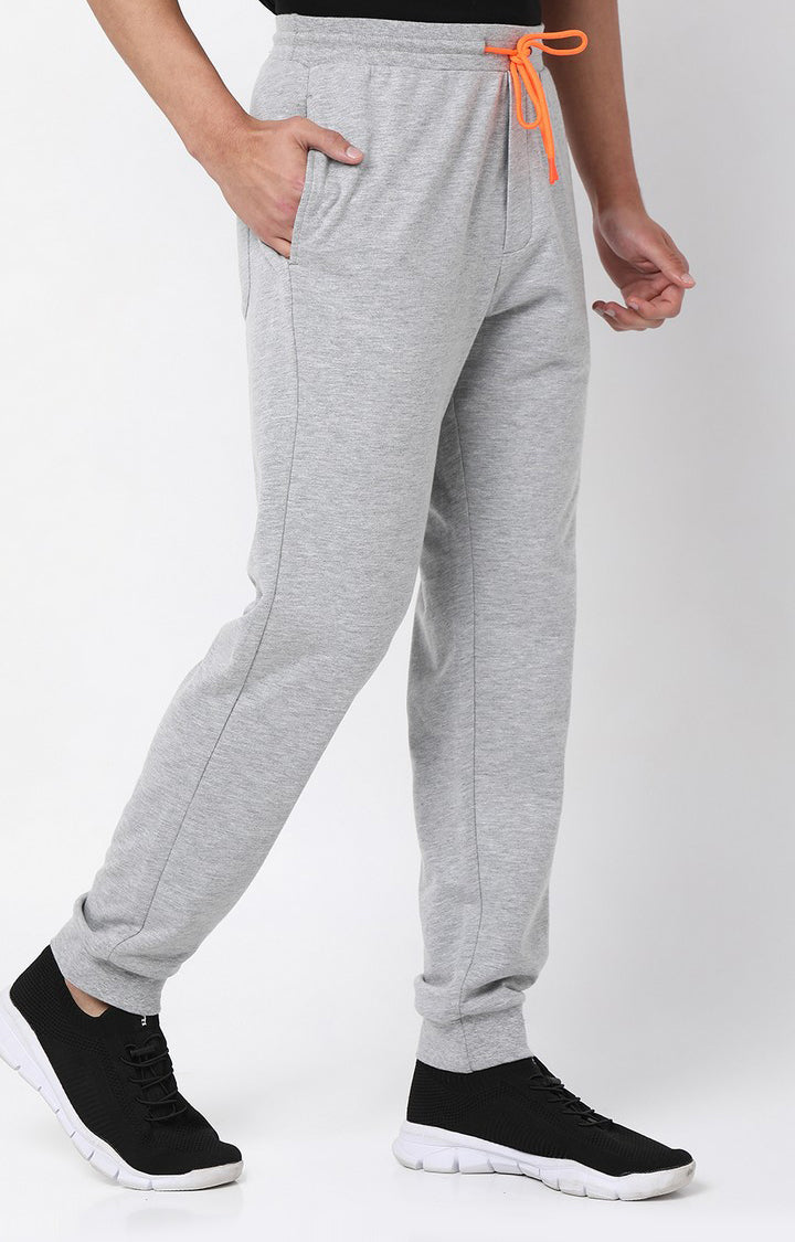Men Premium Cotton Blend Knitted Grey Trackpants- UnderJeans by Spykar
