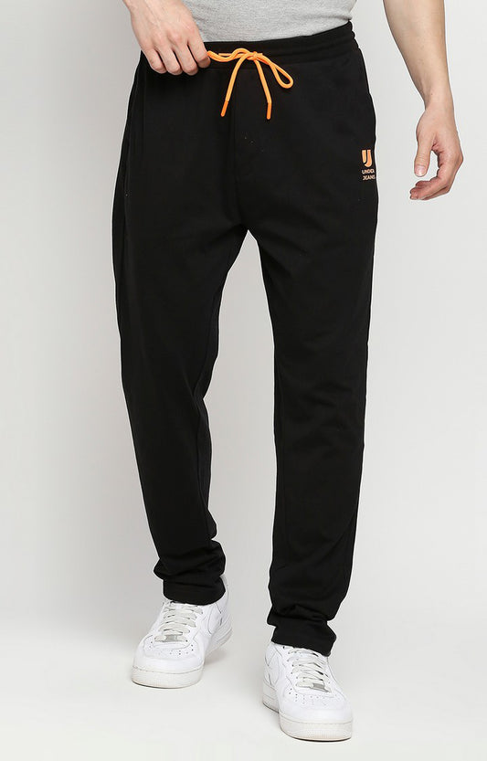 Men Premium Cotton Blend Knitted Black Trackpant- UnderJeans by Spykar