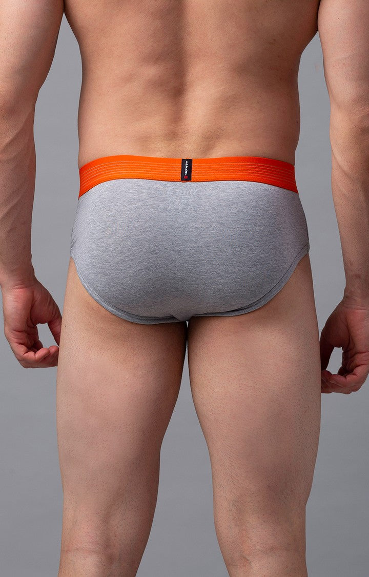 Men Premium Cotton Blend Grey-Orange Brief - (Pack of 2)- UnderJeans by Spykar