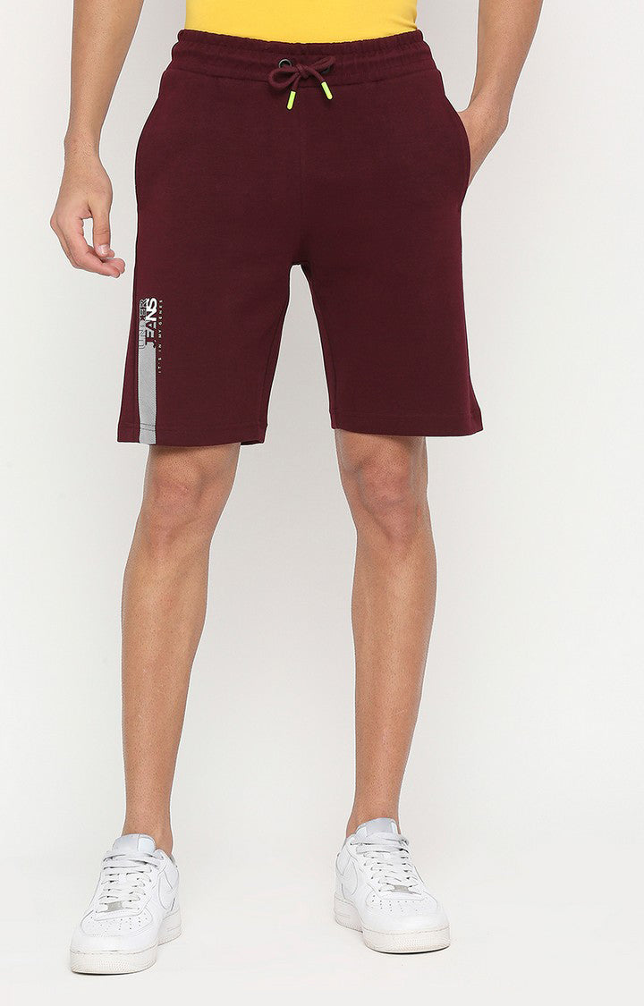 Men Premium Cotton Blend Knitted Wine Shorts - UnderJeans by Spykar