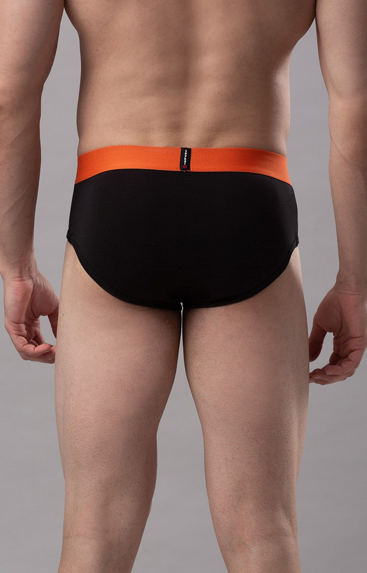 Men Premium Cotton Blend Black-Orange Brief- UnderJeans by Spykar