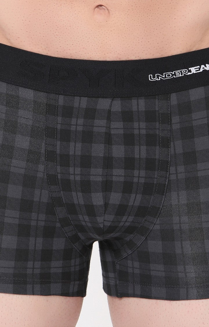 Black-Check Cotton Trunk for Men Premium- UnderJeans by Spykar