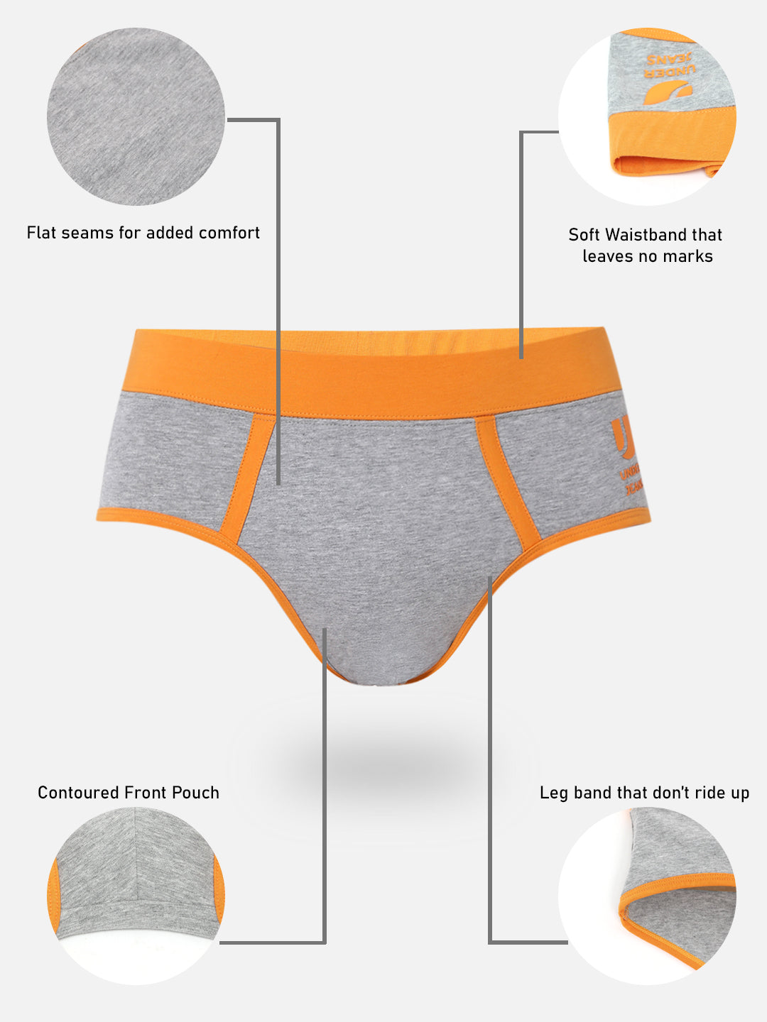 Men Premium Cotton Blend Grey Brief- UnderJeans by Spykar