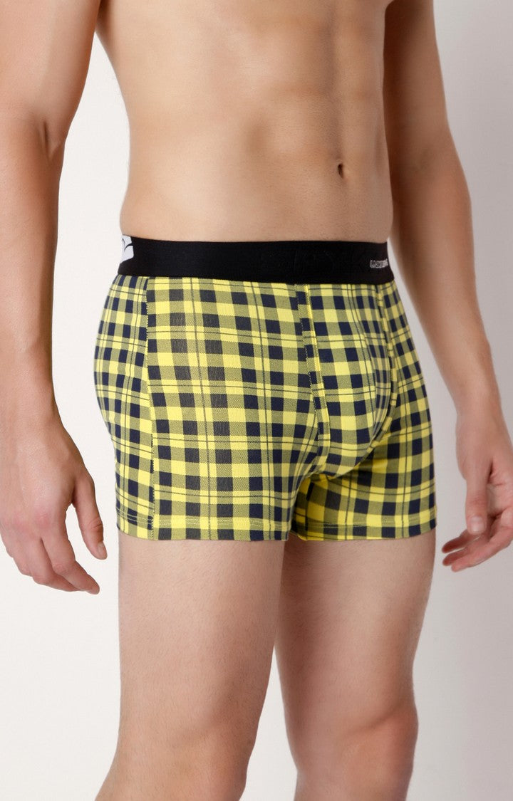 Men Premium Yellow Check Cotton Blend Trunk- UnderJeans by Spykar