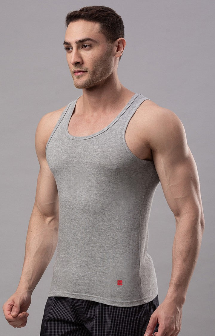 Grey 100% Cotton Vest (Round Neck)- UnderJeans by Spykar