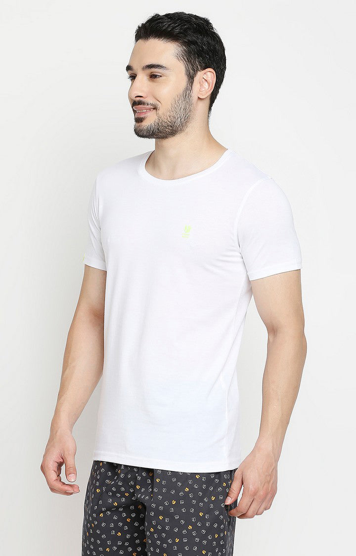 Men Premium White & Wine Cotton Regular Fit Round Neck T-shirts - Pack of 2 - UnderJeans by Spykar