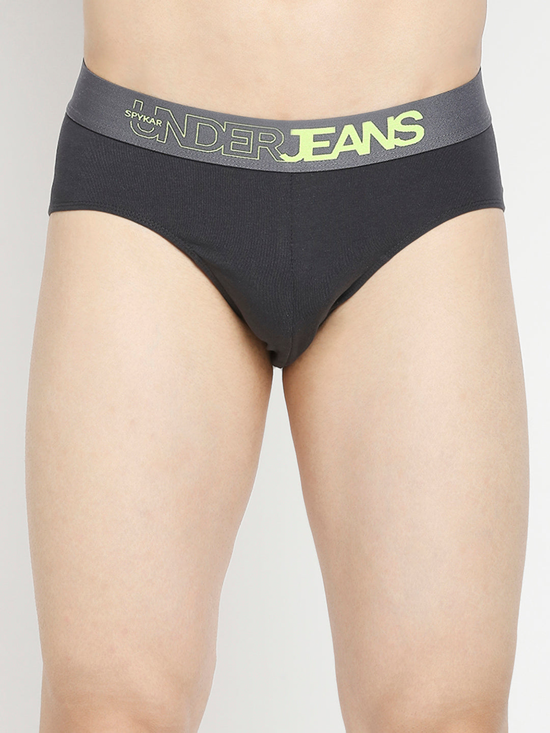 Men Premium Dark Grey & Olive Cotton Blend Brief - Pack Of 2- UnderJeans by Spykar