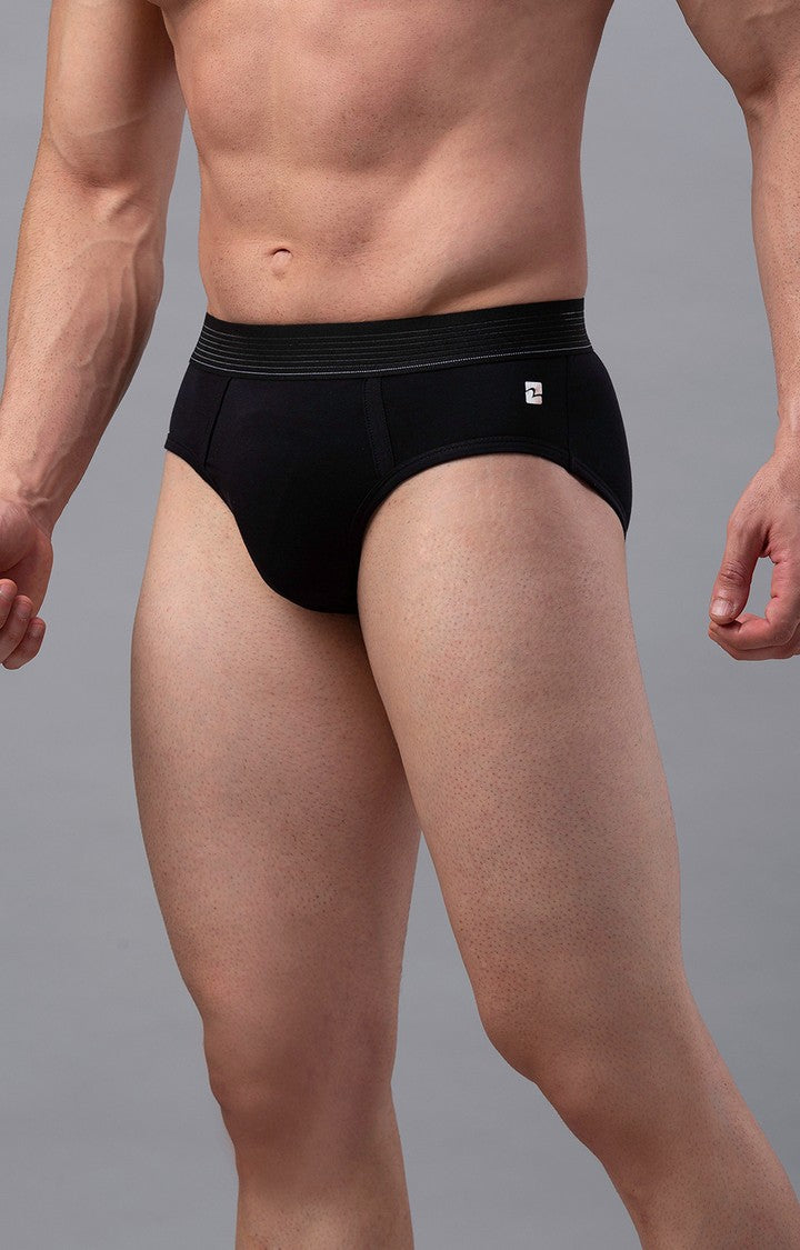 Men Premium Black Cotton Blend Brief- UnderJeans by Spykar