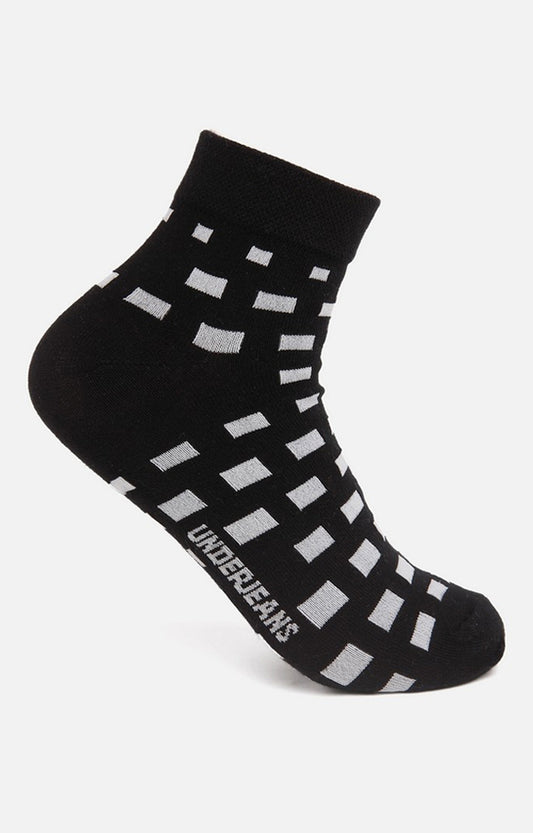 Men Premium Black White Ankle Length (Non Terry) Single Pair of Socks- UnderJeans by Spykar