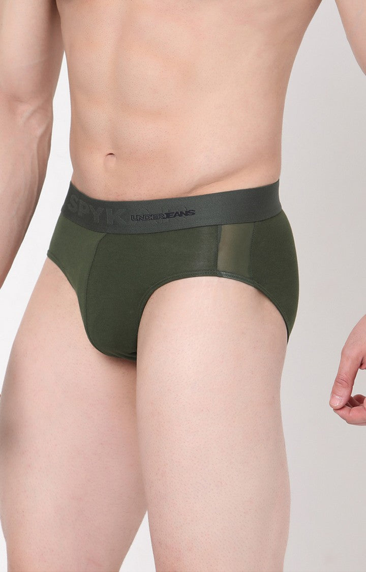 Olive Cotton Brief for Men Premium- UnderJeans by Spykar