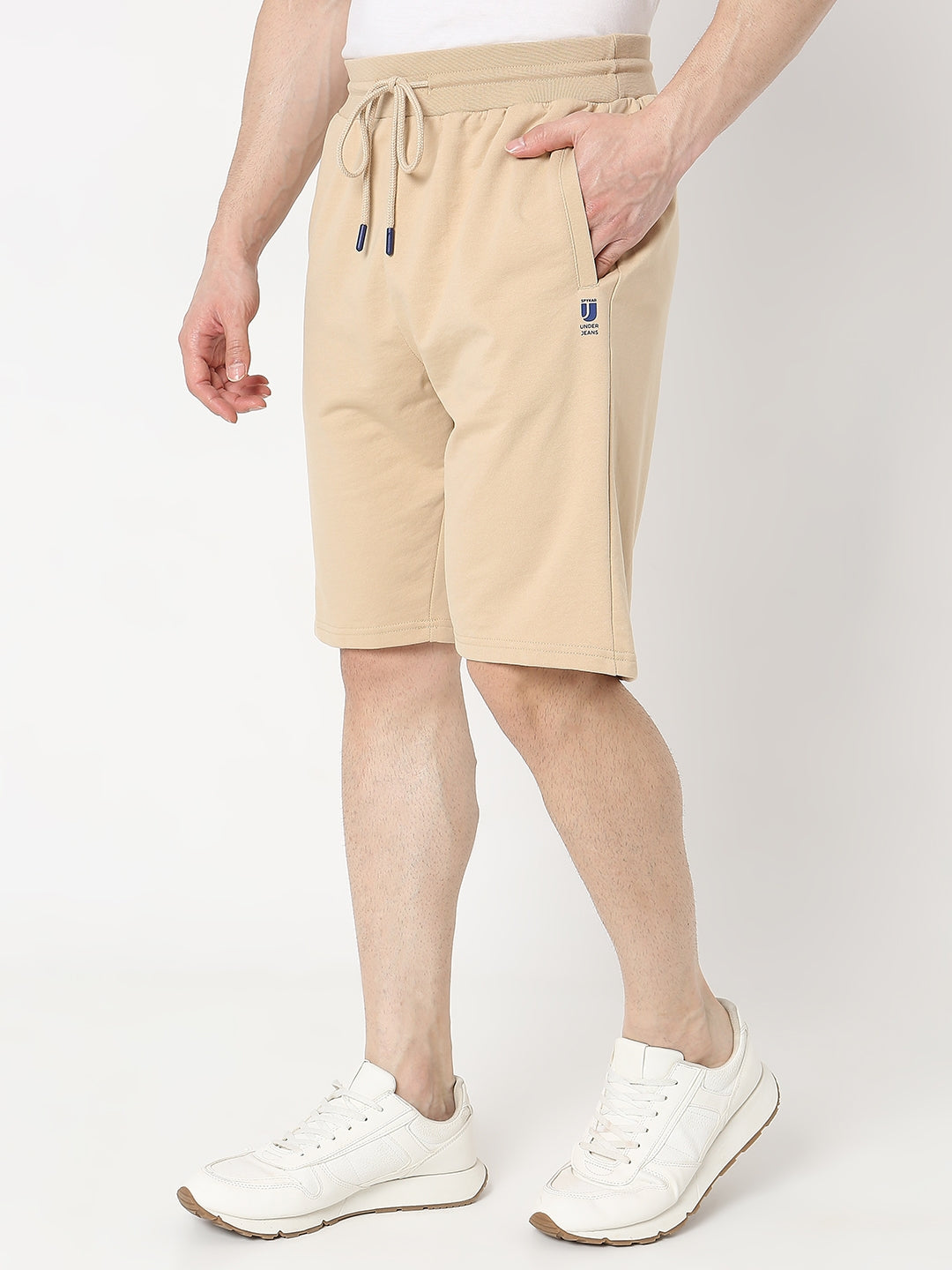 Underjeans by Spykar Men Knitted Beige Shorts - Main Image
