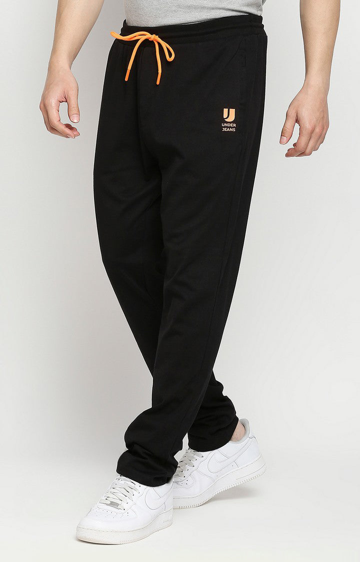 Men Premium Cotton Blend Knitted Black Trackpant- UnderJeans by Spykar