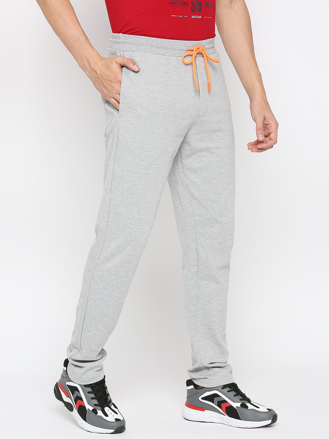 Men Premium Cotton Blend GreyMelange Trackpant- UnderJeans by Spykar