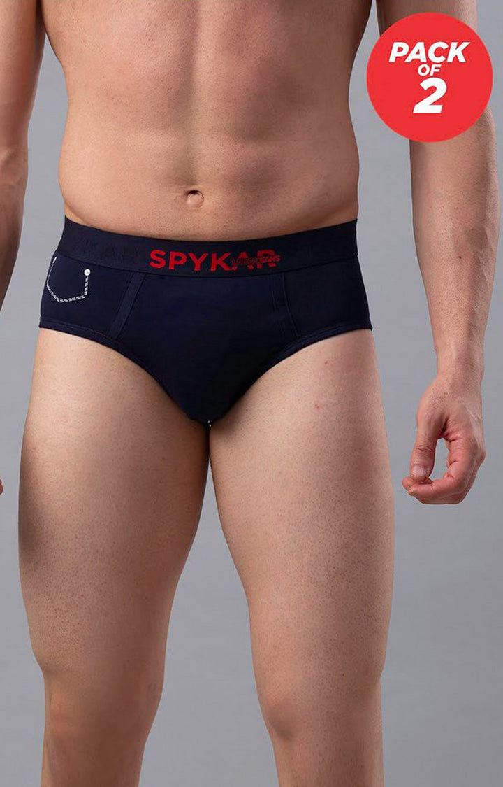 Navy Cotton Brief for Men Premium - (Pack of 2)- UnderJeans by Spykar
