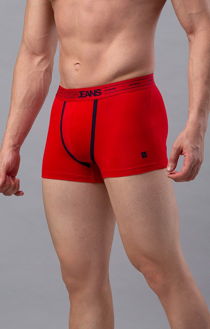 Men Premium Red Cotton Blend Trunk- UnderJeans by Spykar