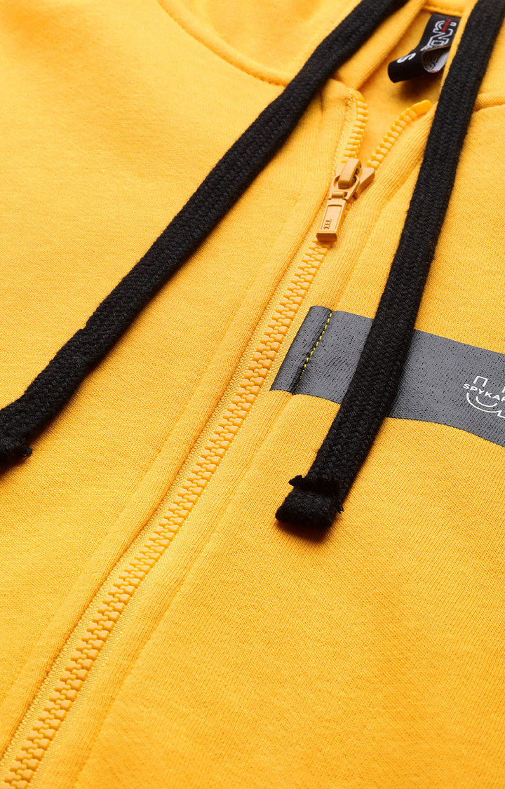 Mustard Cotton Solid Hooded Sweatshirts- UnderJeans by Spykar