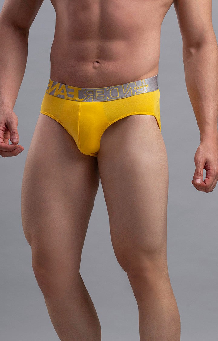 Men Premium Cotton Blend Yellow Brief- UnderJeans by Spykar