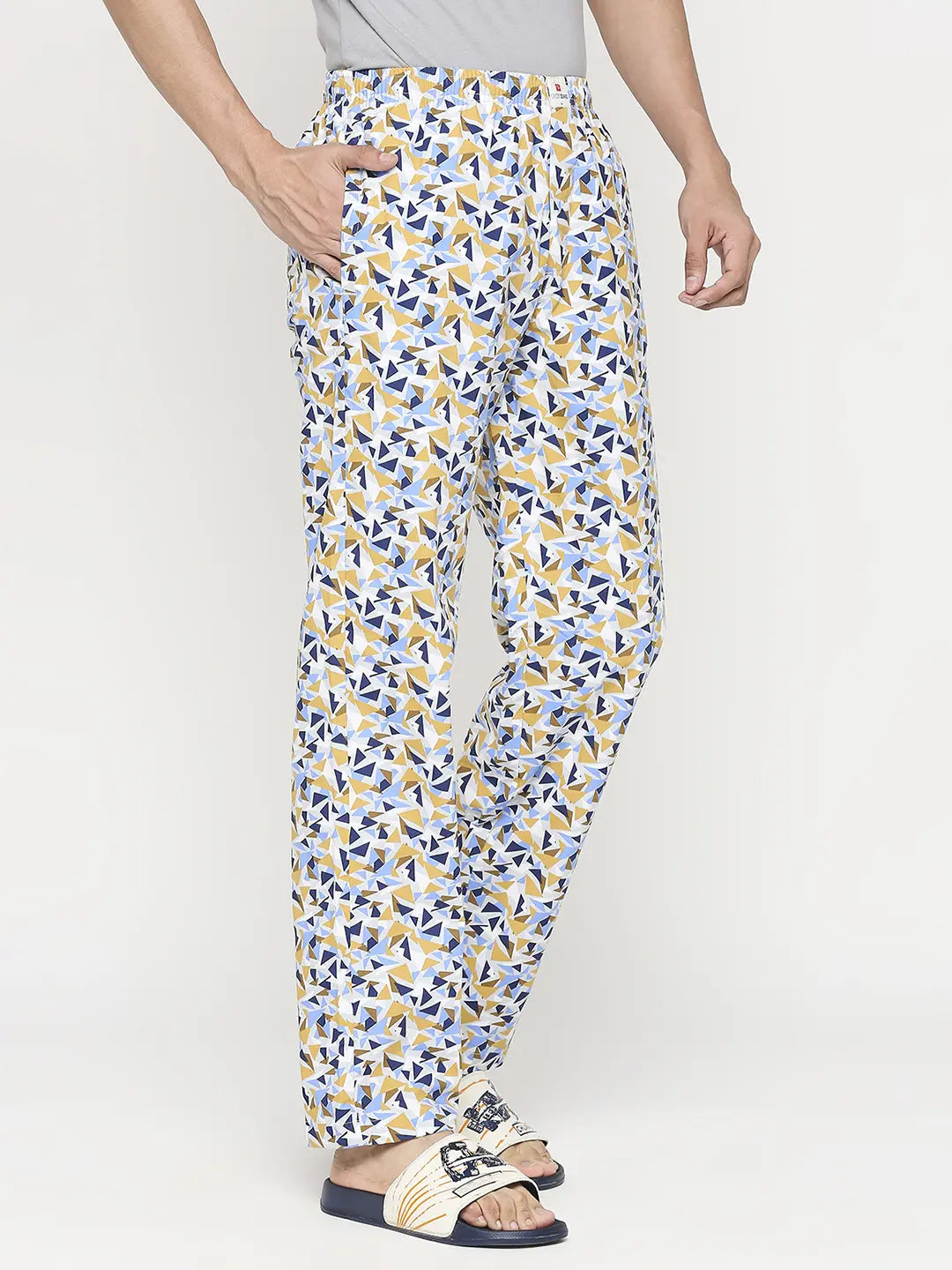 Men Premium Yellow & Grey Cotton Regular Fit Pyjama- UnderJeans by Spykar