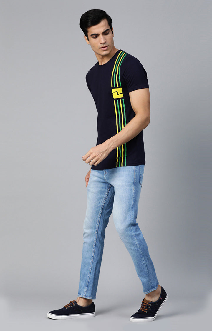 Navy Cotton Solid Round Neck T-Shirts- UnderJeans by Spykar