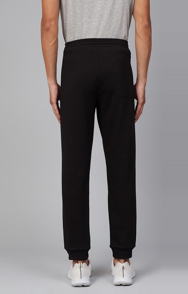 Black Cotton Blend Solid Trackpants- UnderJeans by Spykar