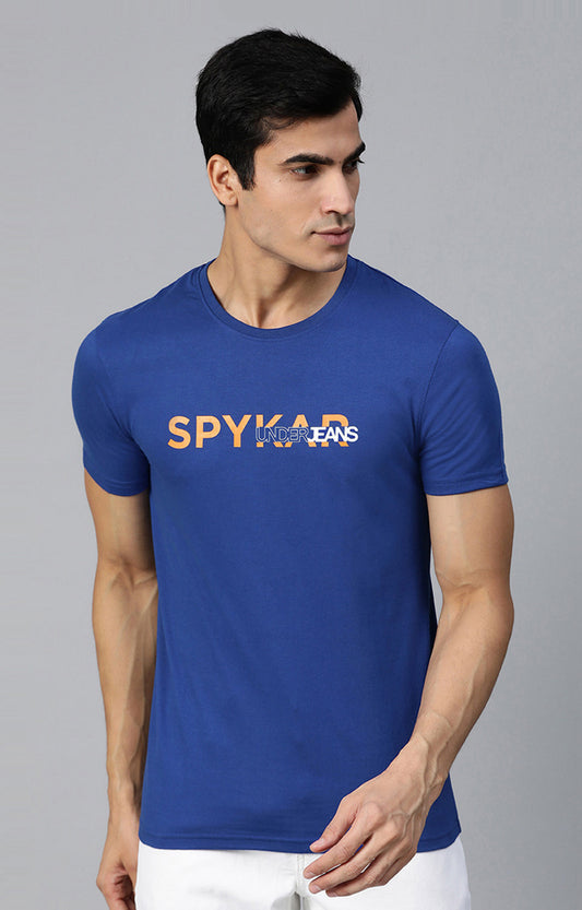Blue Cotton Solid Round Neck T-Shirts- UnderJeans by Spykar