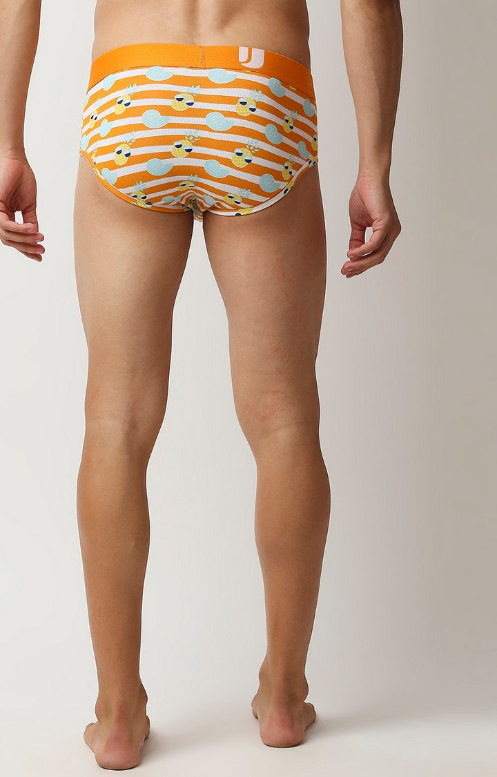 Men Premium Orange Cotton Blend Regular Fit Brief- UnderJeans by Spykar