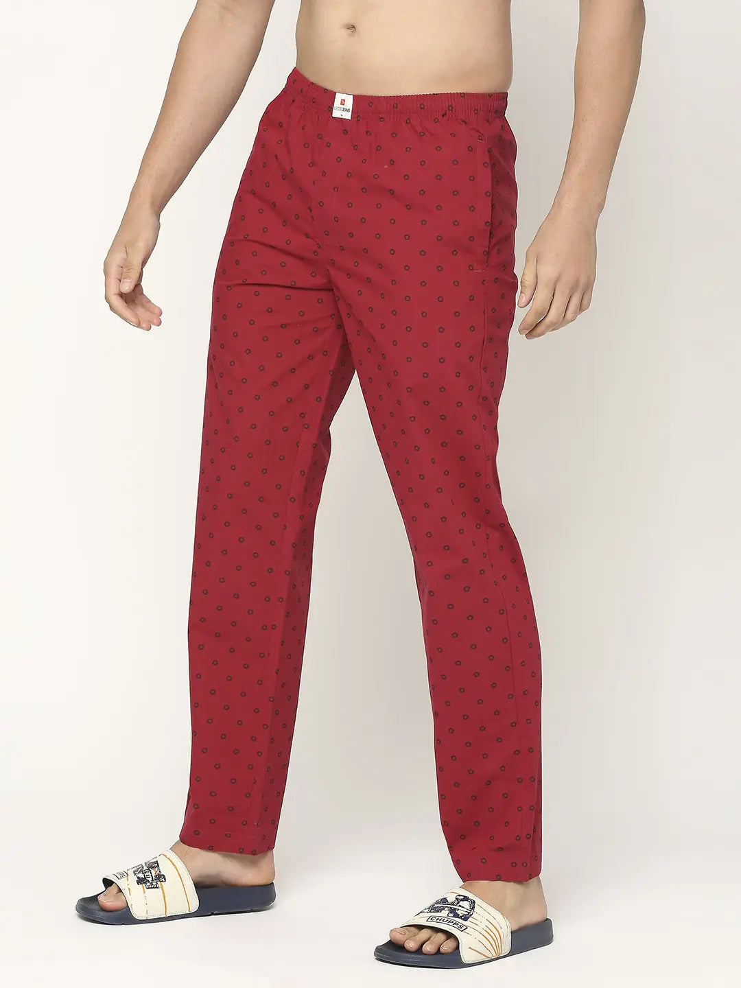 Men Premium Cotton Printed Maroon Pyjama- UnderJeans by Spykar