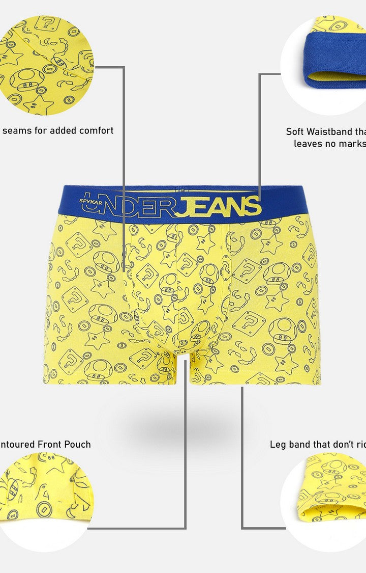 Men Premium Yellow Cotton Blend Printed Trunk UnderJeans by Spykar