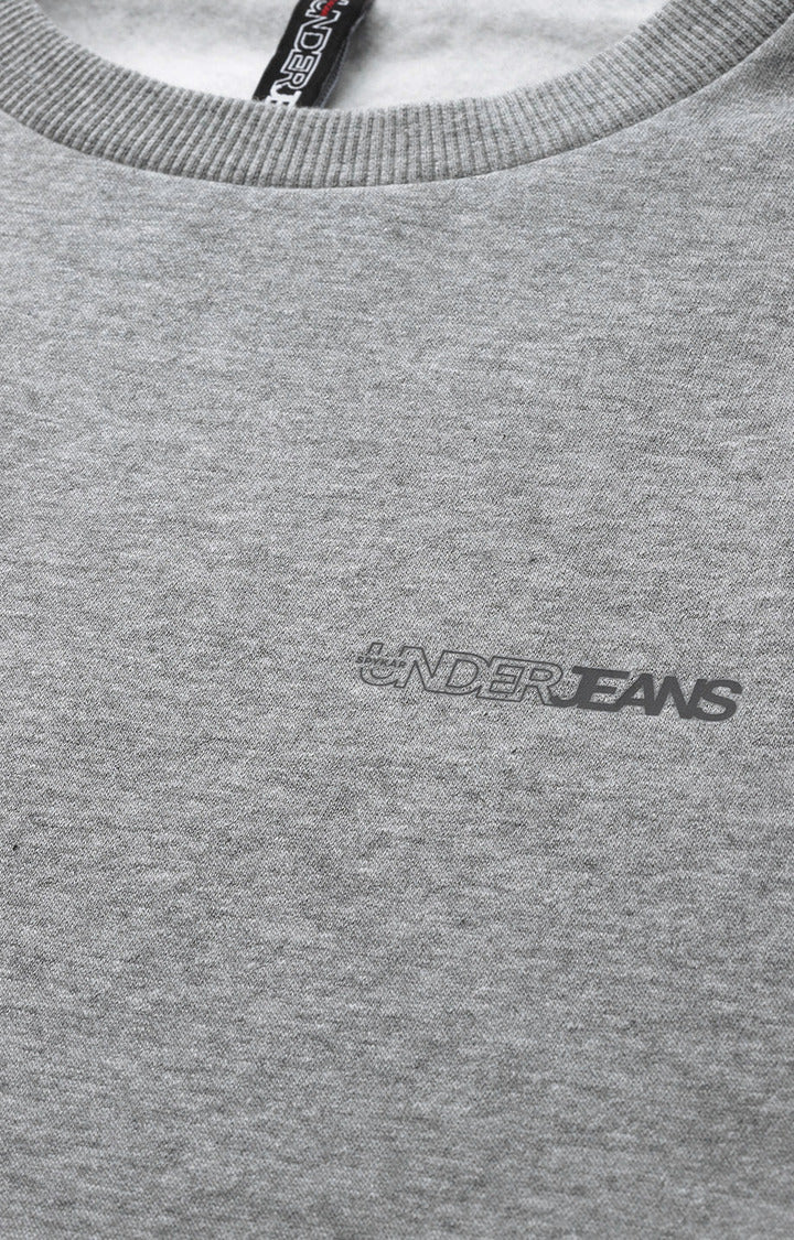 Grey Melange Cotton Solid Round Neck Sweatshirts- UnderJeans by Spykar