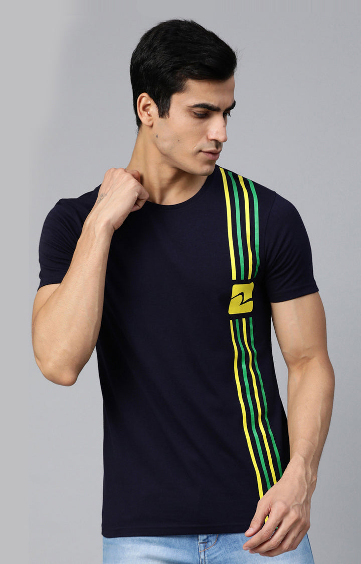 Navy Cotton Solid Round Neck T-Shirts- UnderJeans by Spykar