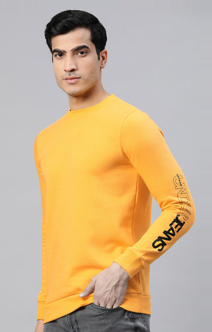 Mustard Cotton Solid Round Neck Sweatshirts- UnderJeans by Spykar