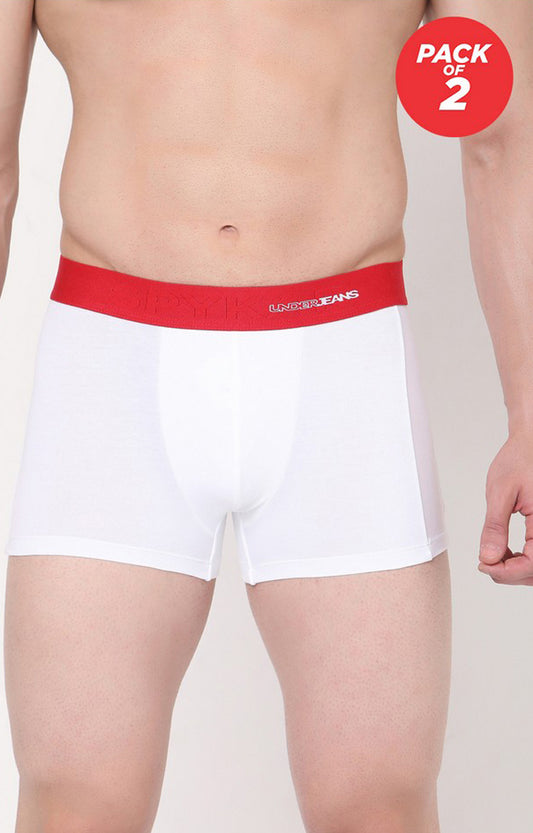 White Cotton Trunk for Men Premium (Pack of 2)- UnderJeans by Spykar