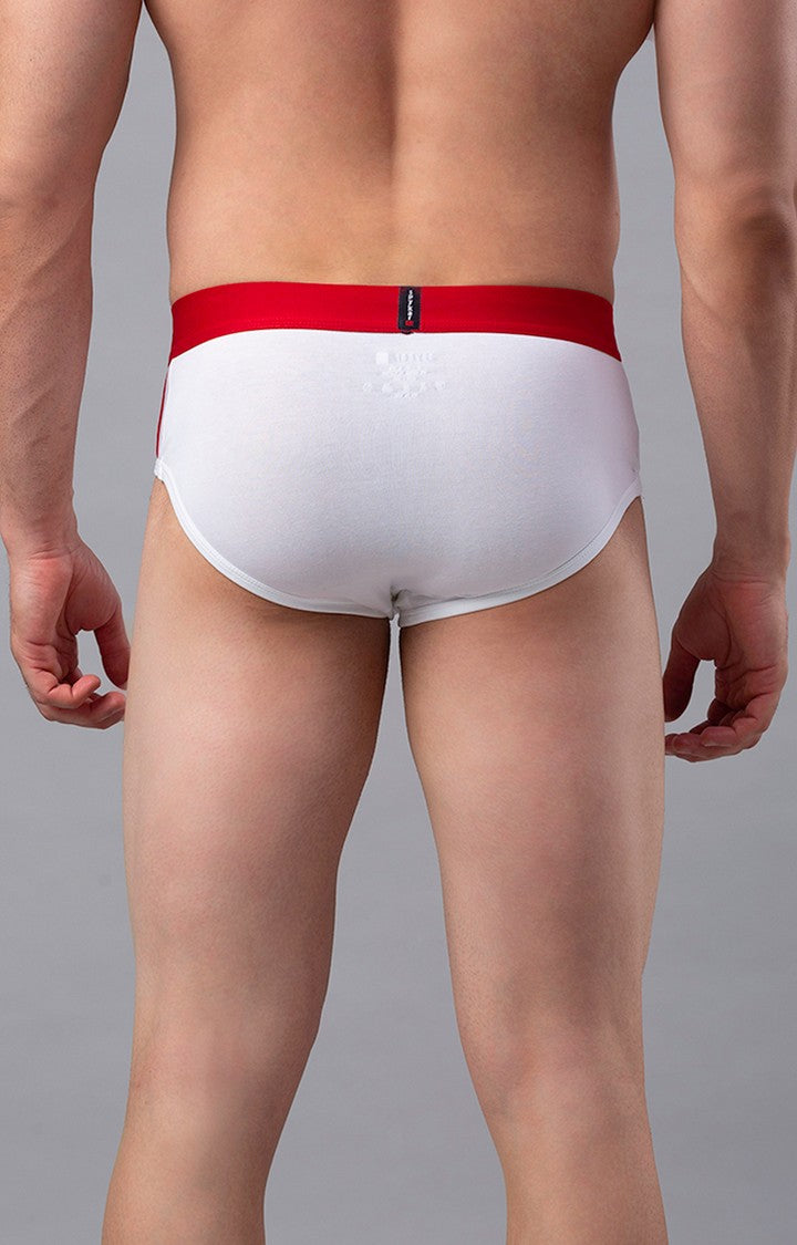 Men Premium Cotton Blend White-Red Brief- UnderJeans by Spykar