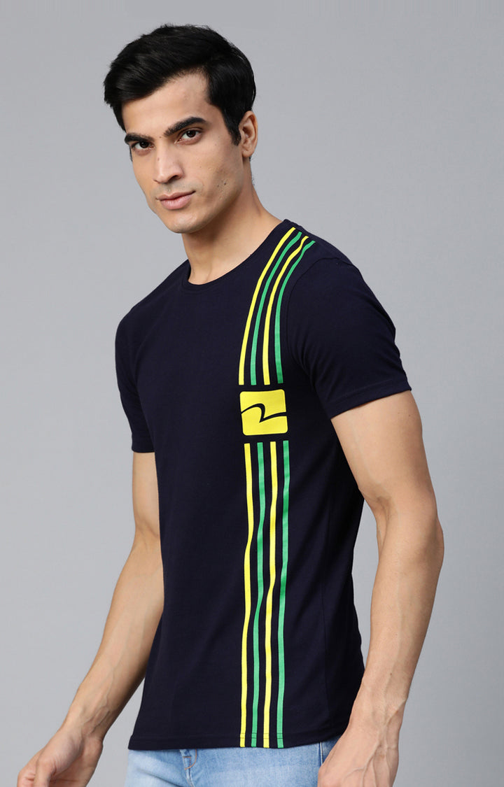 Navy Cotton Solid Round Neck T-Shirts- UnderJeans by Spykar