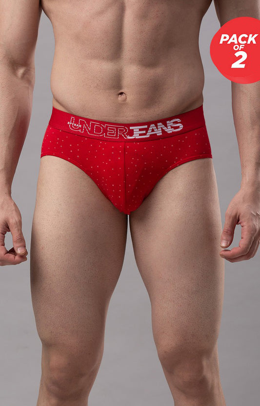 Men Premium Cotton Blend Red Brief - (Pack of 2)- UnderJeans by Spykar