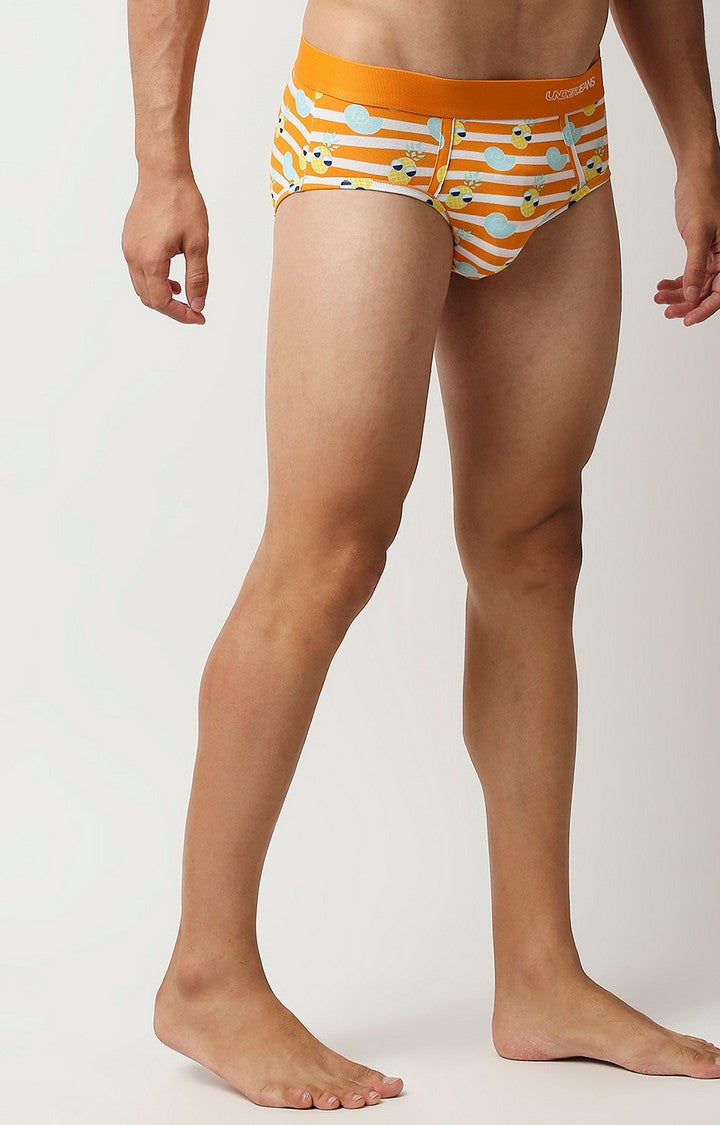 Men Premium Orange Cotton Blend Regular Fit Brief- UnderJeans by Spykar