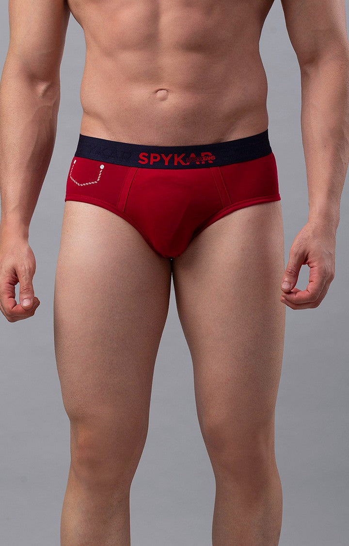 Men Premium Cotton Blend Maroon Brief - (Pack of 2)- UnderJeans by Spykar