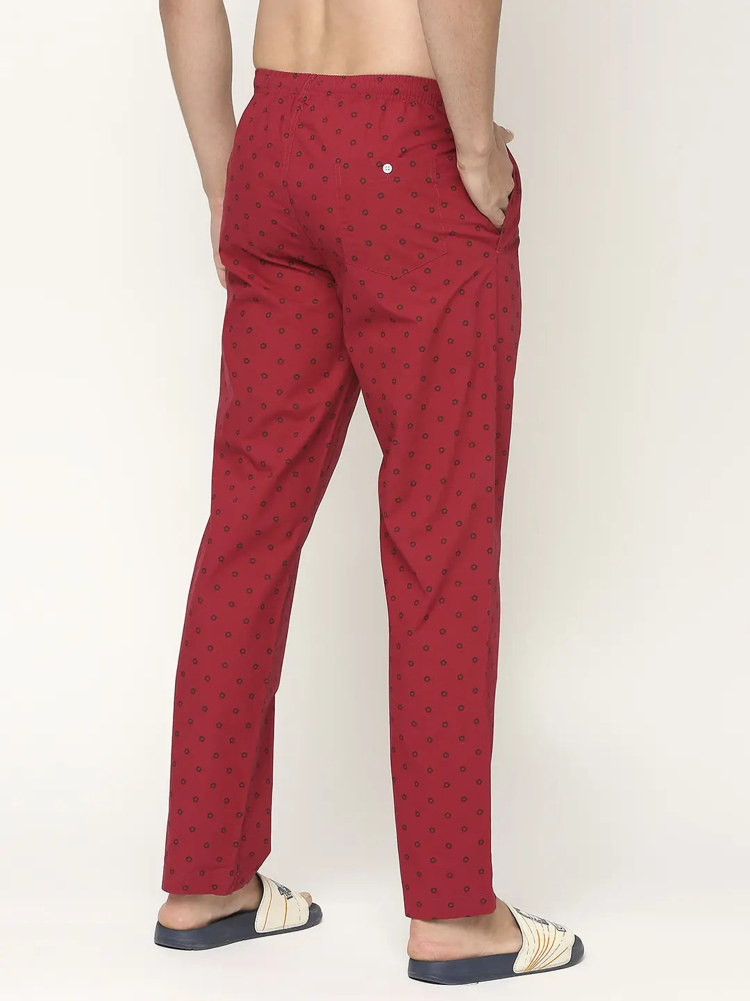 Men Premium Cotton Printed Maroon Pyjama- UnderJeans by Spykar