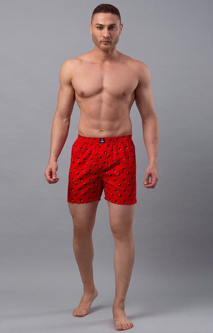 Red Cotton Boxer for Men Premium- UnderJeans by Spykar