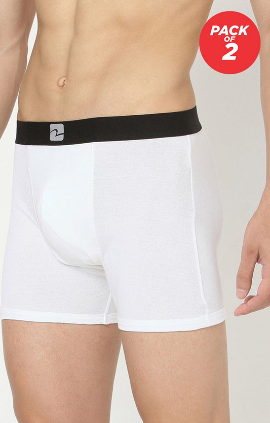 White Cotton Trunk for Men Premium (Pack of 2)- UnderJeans by Spykar