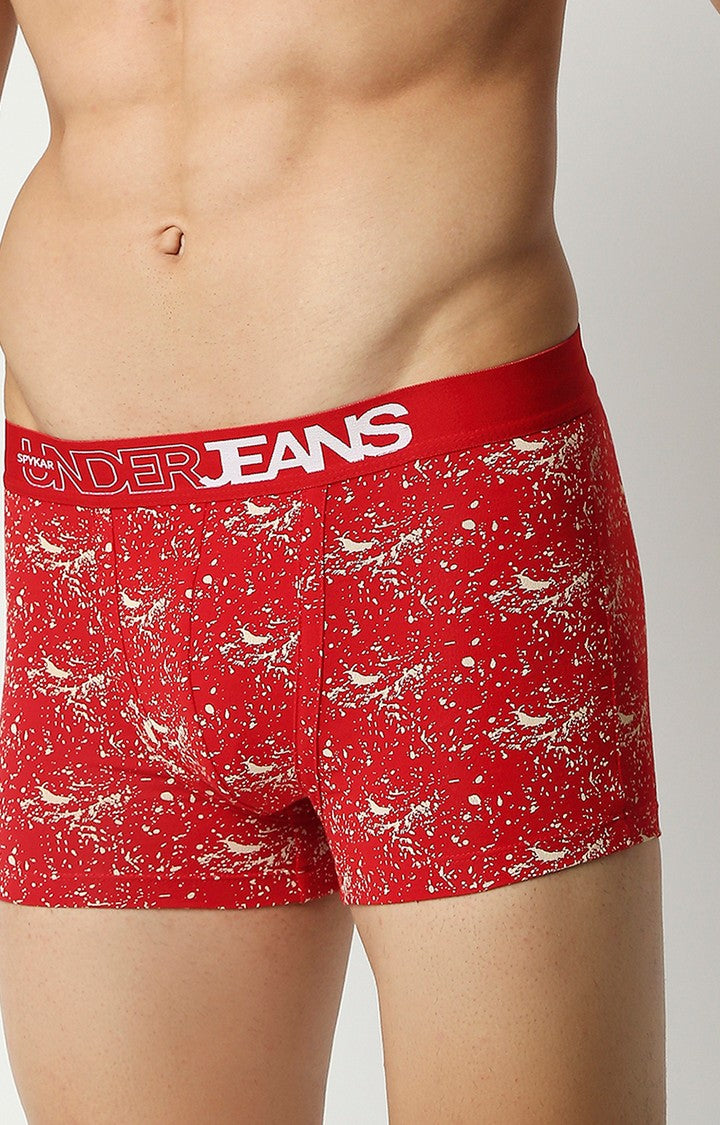 Men Premium Red Cotton Blend Regular Fit Trunk - UnderJeans by Spykar