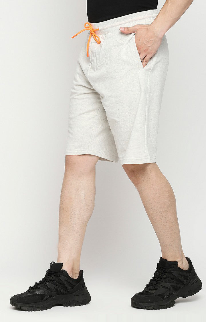 Men Premium Cotton Blend Knitted Ecru Melange Shorts - UnderJeans by Spykar