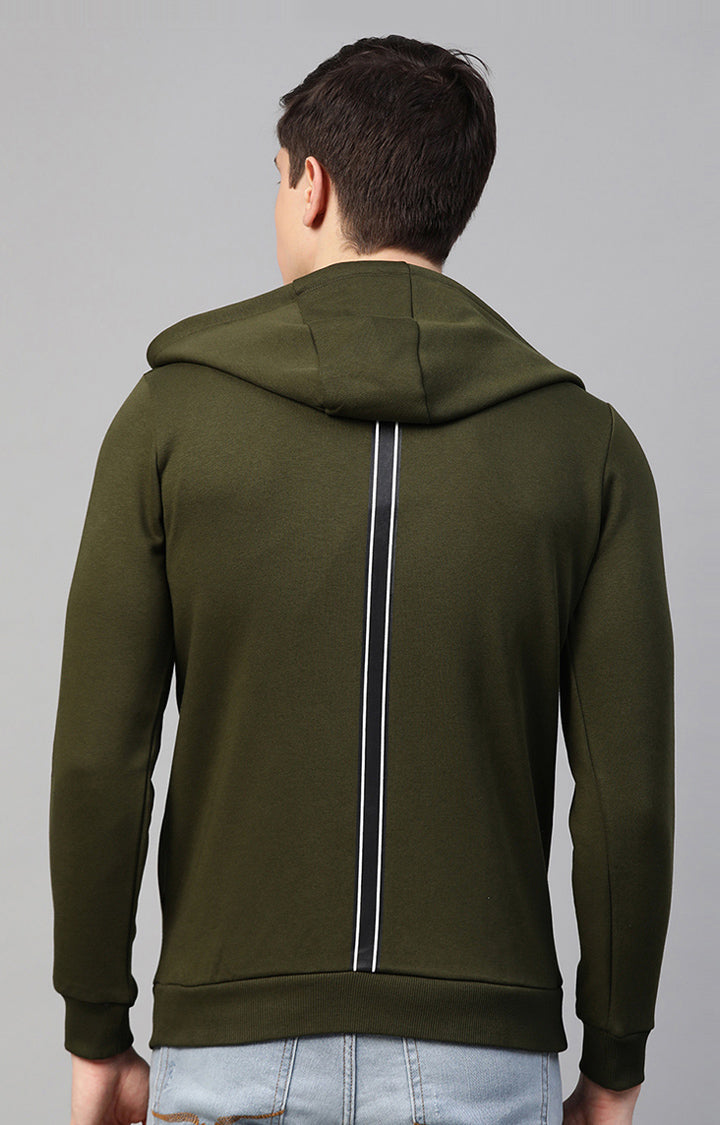Olive Cotton Solid Hooded Sweatshirts- UnderJeans by Spykar